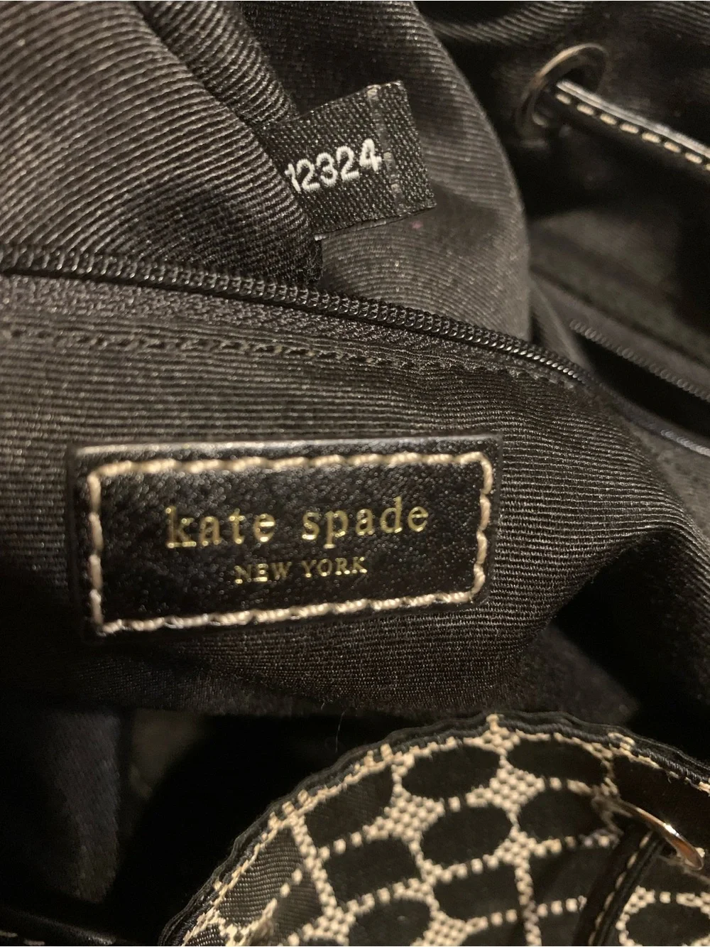 kate spade New York Black & Cream Jacquard Drawstring Bucket Hobo Bag